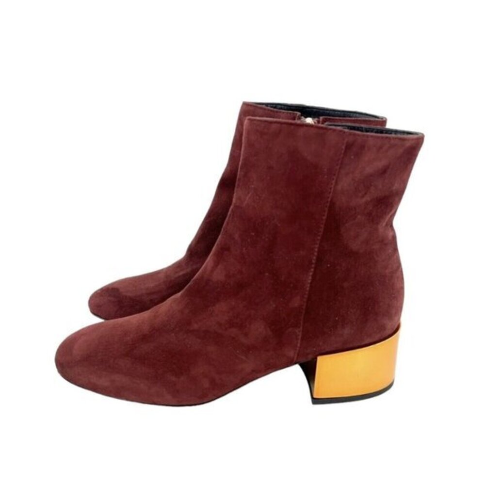 Ivy Kirzhner Ankle Booties Ringo Red Suede Metallic Block Heel SZ 37.5 New